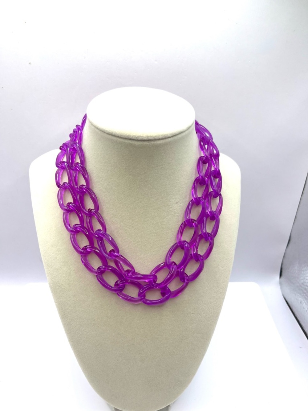 Bright Purple Resin Link Necklace 30 Inches